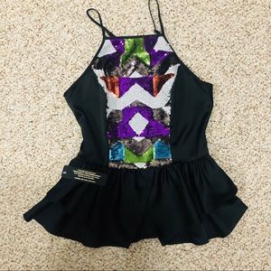 Embellished BEBE top ruffle peplum